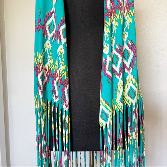 Turquoise Haven Western Pattern Fringe Vest Size S - Picture 5 of 10